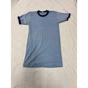 Vtg Towncraft Plus Ringer Blue Washed Single Stitch T Shirt Sz Medium